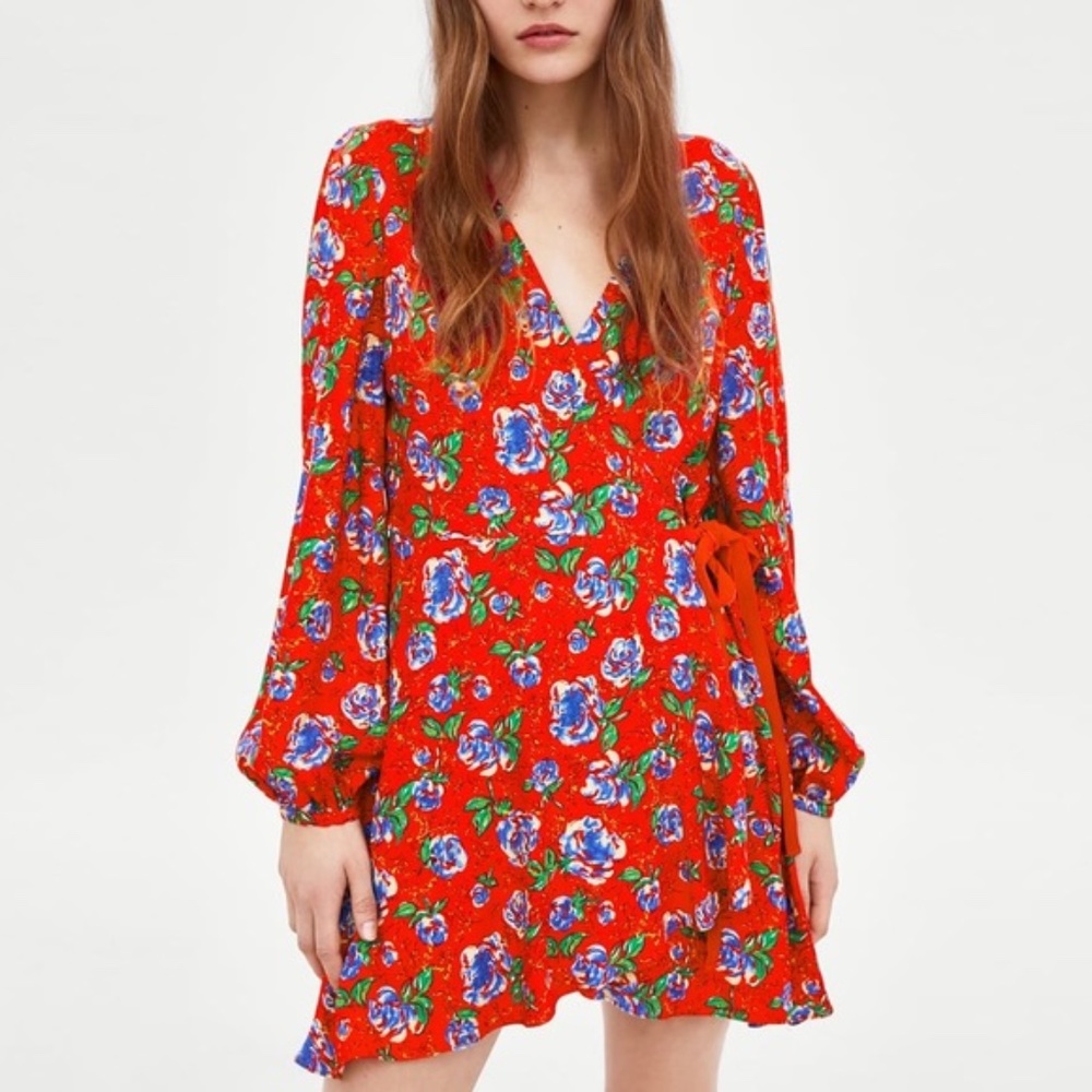 Zara Boho Red Floral Print Wrap Romper Dress